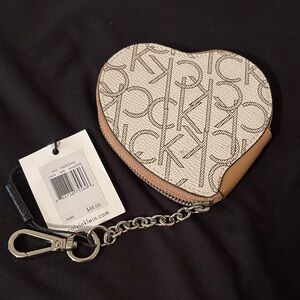 Calvin Klein Cream and Brown Key Holder & Coin Purse